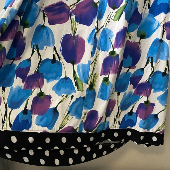 Handmade Plus Size Cotton Blue Floral Black White Polka Dot Dress - Picture 11 of 14